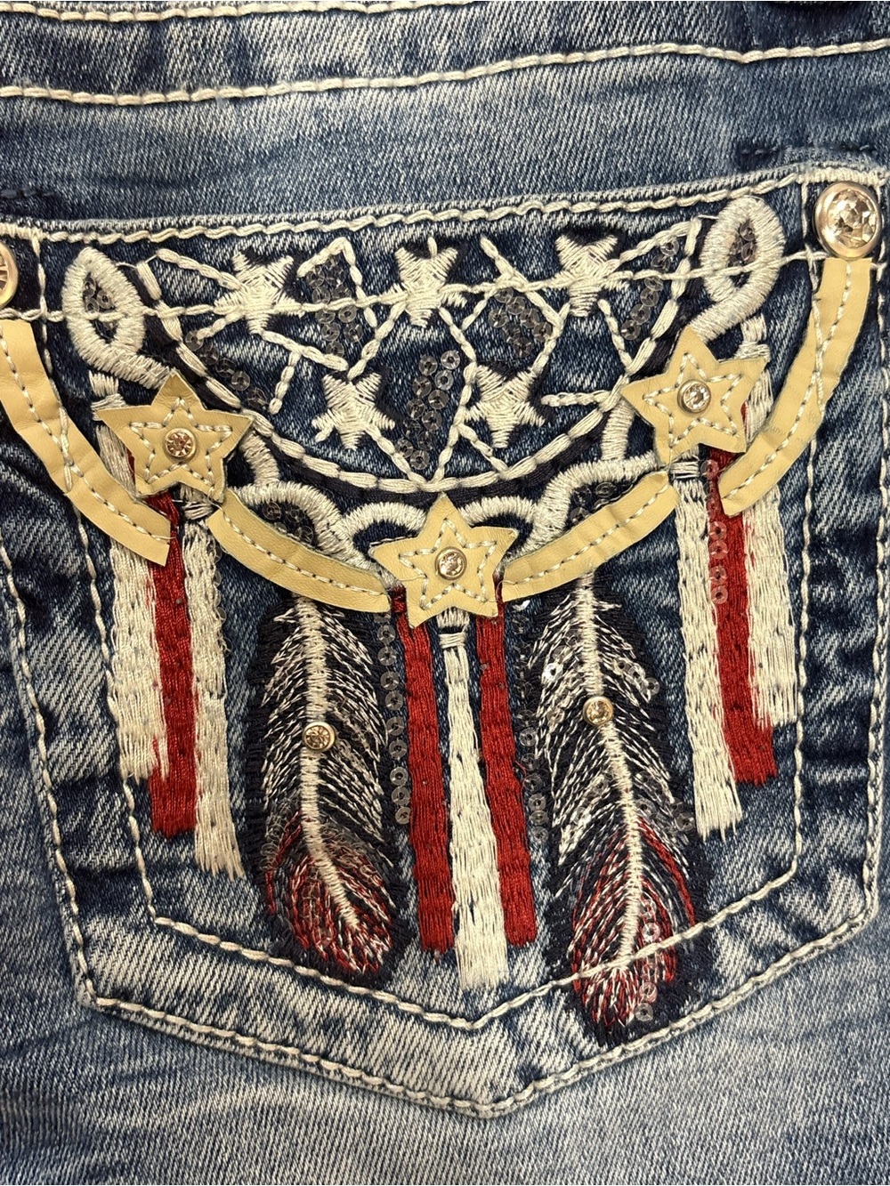 Miss Me women’s mid rise bootcut jeans 29 x 32 flag theme NEW NWT - Picture 6 of 12